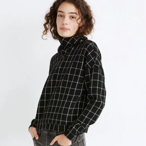 Madewell Windowpane Plaid Turtleneck Pullover Textured Knit Sweater Black small